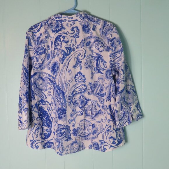 Chico's White and Blue Patterned Blouse - Picture 3 of 5